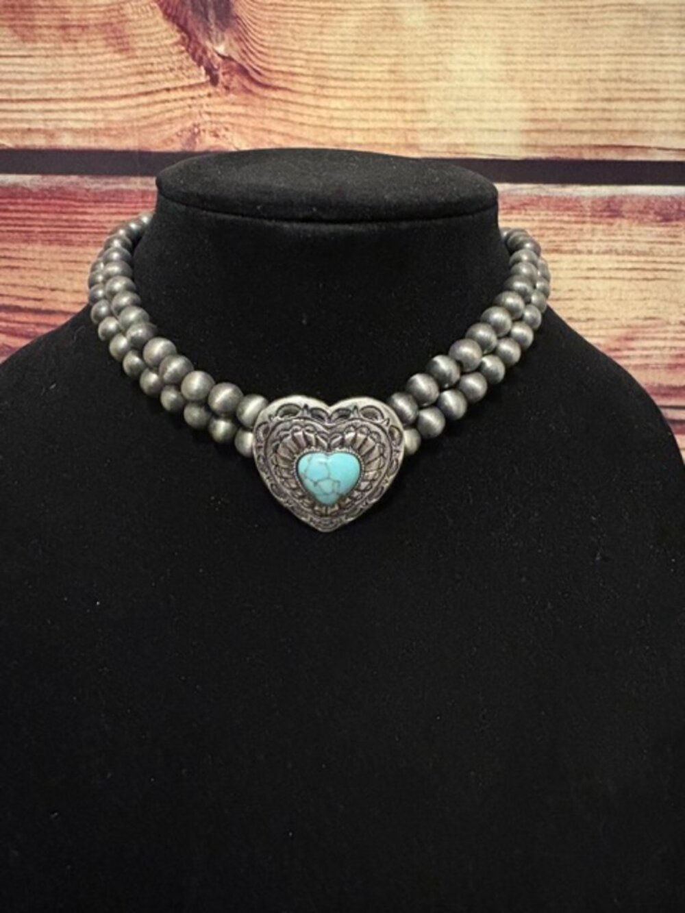 Luner Deer Western Turquoise Navajo Pearl Choker Necklace Silver NWT